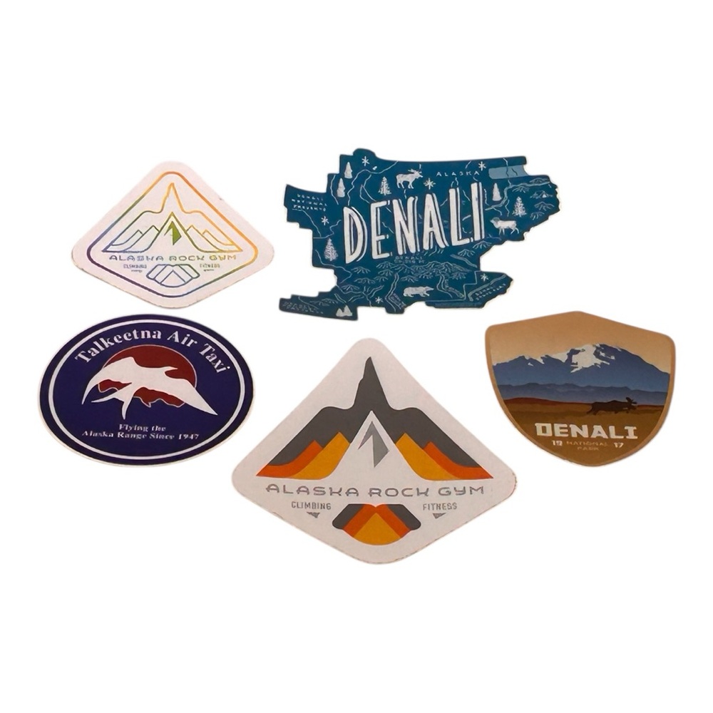 Alaska Tourism Bumper Stickers Denali, Alaska Rock Gym, Talkeetna Air (5) NWT